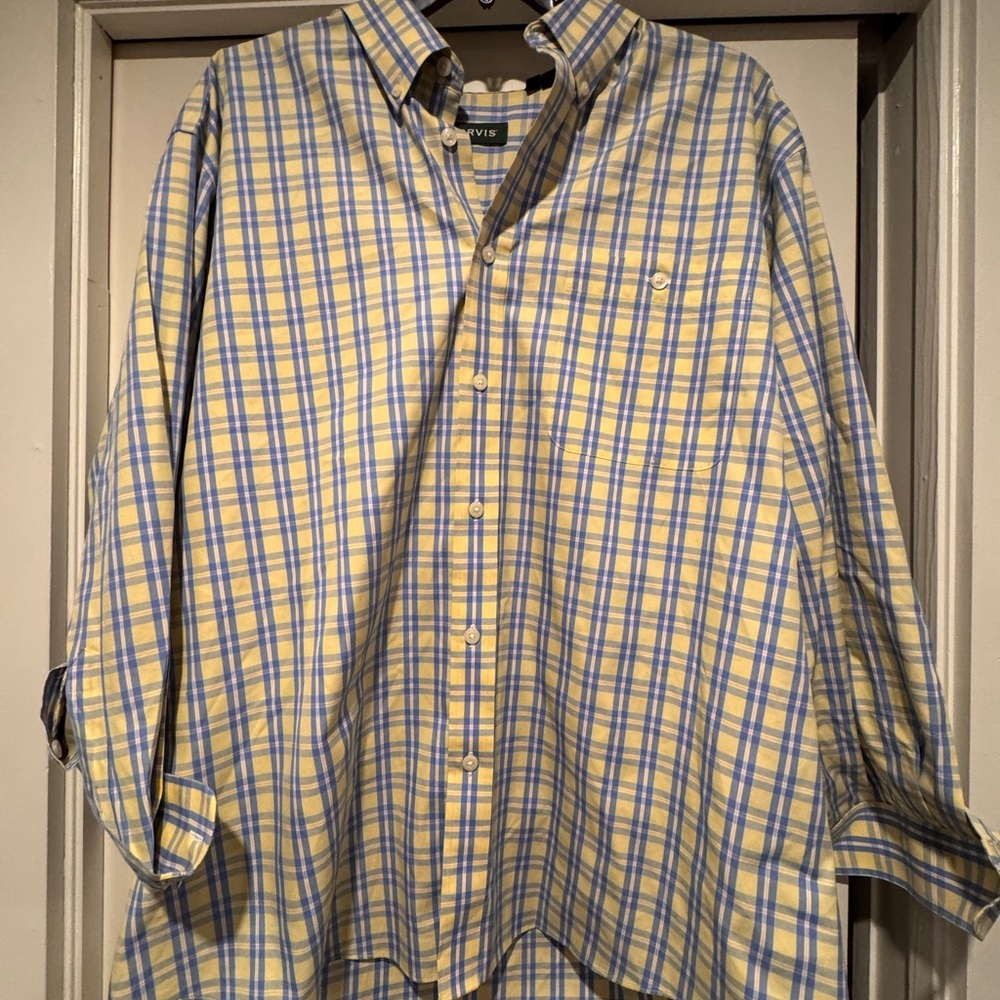 Orvis Men's Yellow and Blue Plaid Shirt Wrinkle Free Dress Shirt -  XXL Amazing